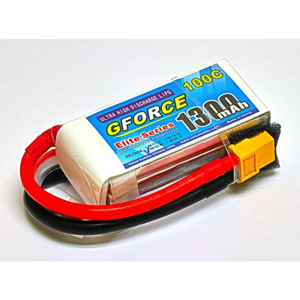 GForce Elite Series 100C 1300mAh 4S 14.8V LiPO (XT60 Connector)