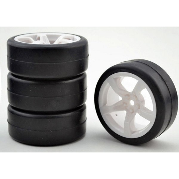 1:10 5-Spoke White Racing Wheel and Tire Set (4pcs)