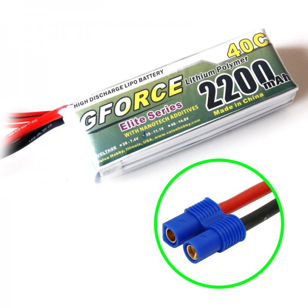 GForce Elite Series 40C 2200mAh 3S 11.1V LiPO (EC3 Connector)