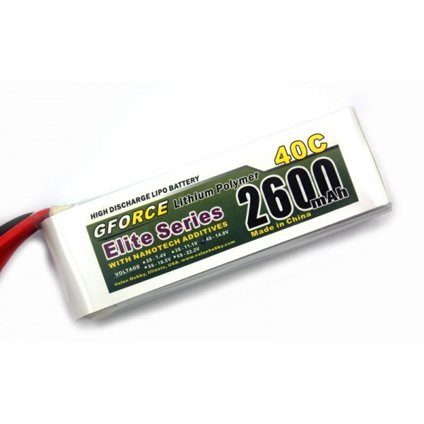 GForce Elite Series 40C 2600mAh 4S 14.8V LiPO (T-Connector)