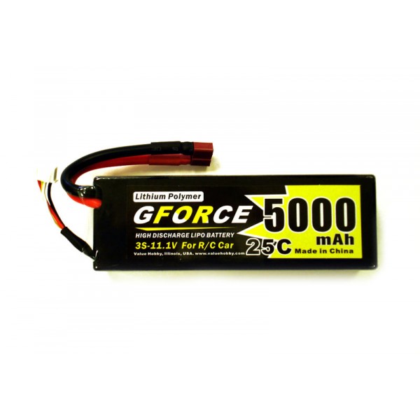 GForce 25C 5000mAh 3S Hard Case Car LiPO Pack (T-Connector)