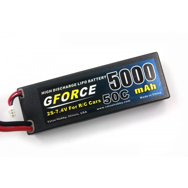 GForce 50C 5000mAh 2S Hard Case Car LiPO Pack (T-Connector)