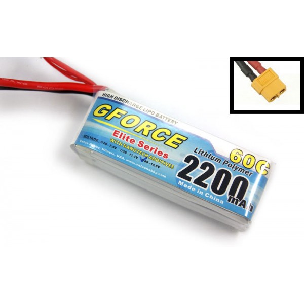 GForce Elite Series 60C 2200mAh 4S 14.8V LiPO (XT60 Connector)