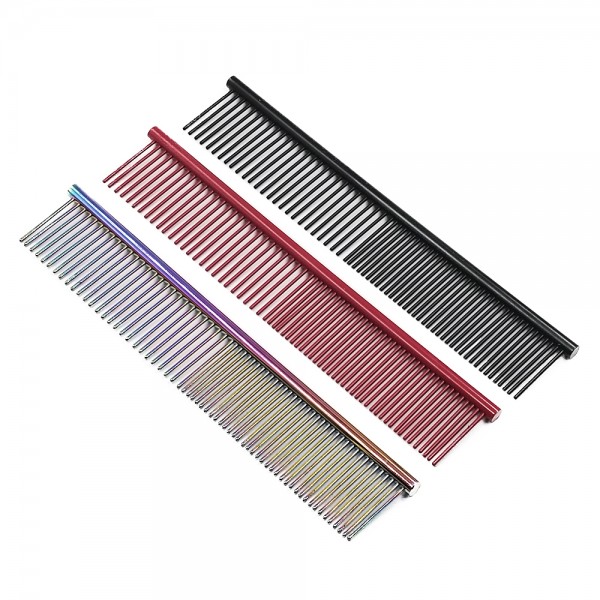 Steel Grooming Comb 3-Piece Set (Red/Black/Neon)