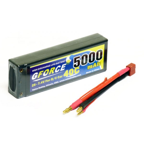 GForce 40C 5000mAh 2S Car LiPO Pack (Hard Case) (T-connector)