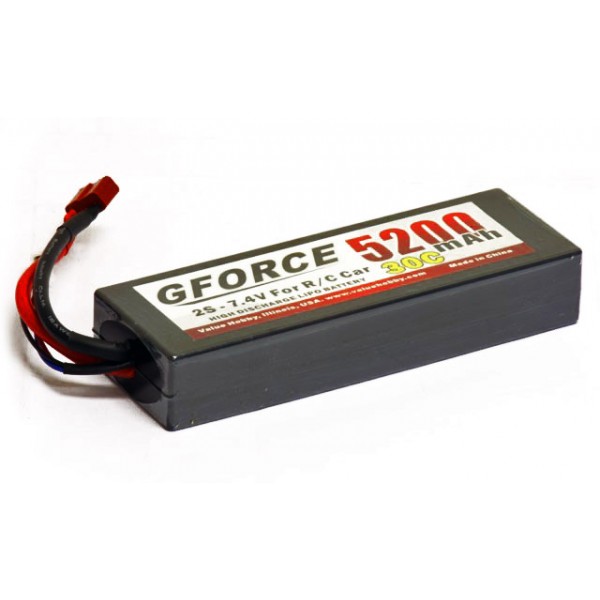 GForce 30C 5200mAh 2S Car LiPO Pack (Hard Case) (T-connector)